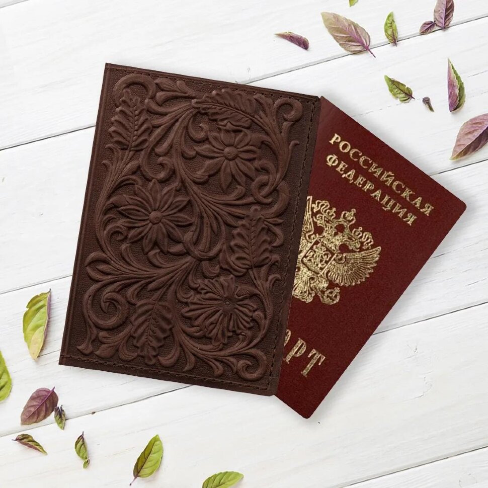 Кожаная обложка для паспорта Цветы Ромашки кожа (3D)Фото 24446-01.jpg