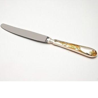 Серебряный столовый нож Ирисы с позолотой
