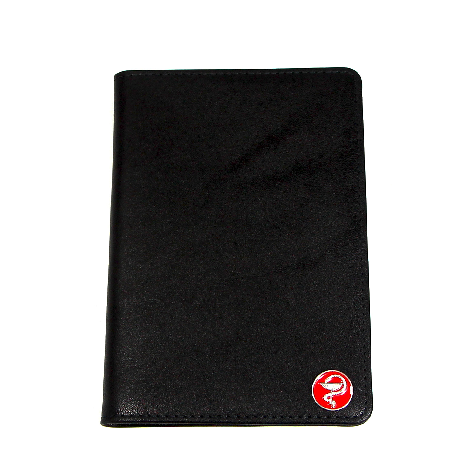 Черная кожаная обложка для паспорта для врачей SOLTAN 010 21 01 со вставкой из серебра