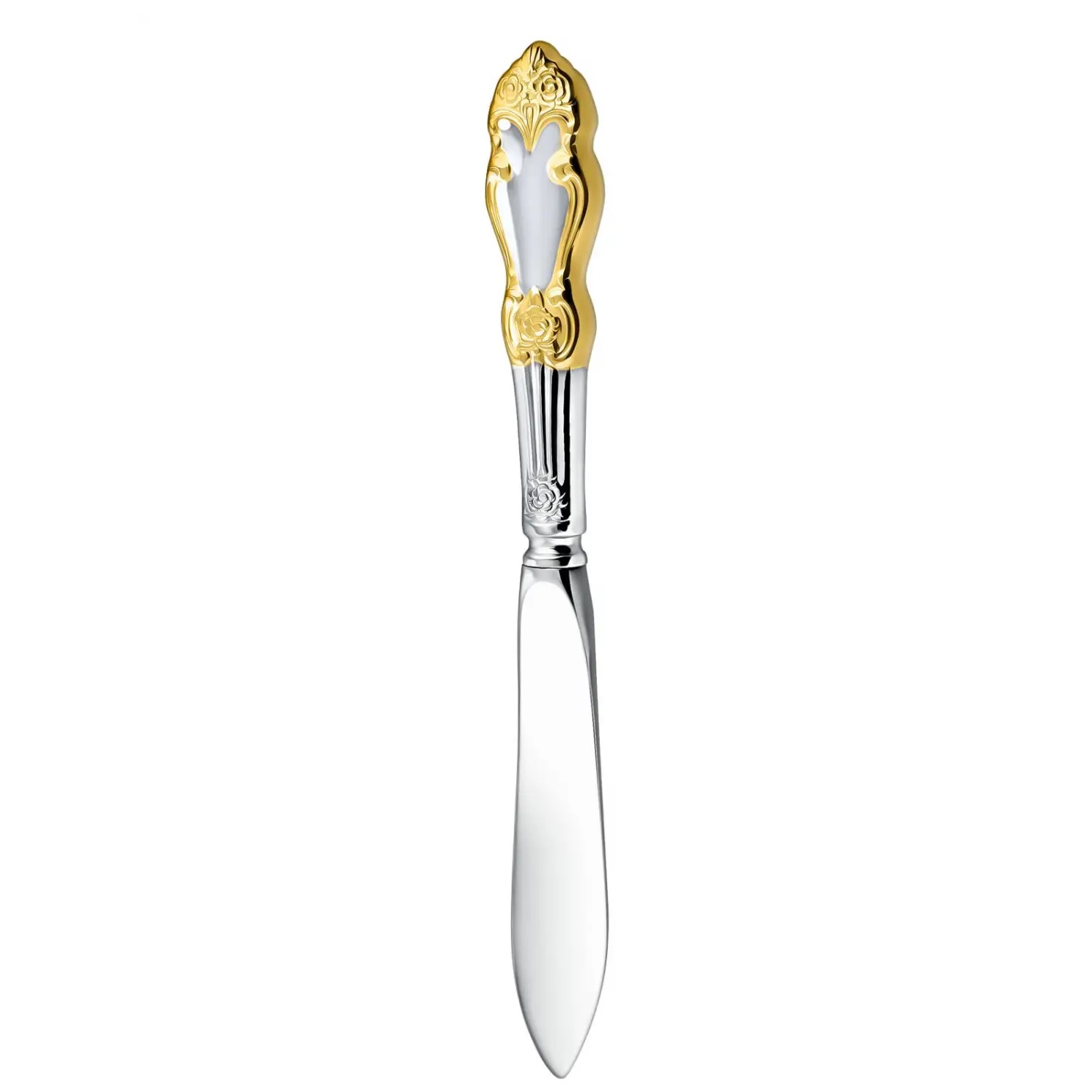 Посеребренный нож для рыбы Серебряная Роза с позолотойФото 25761-01.jpg