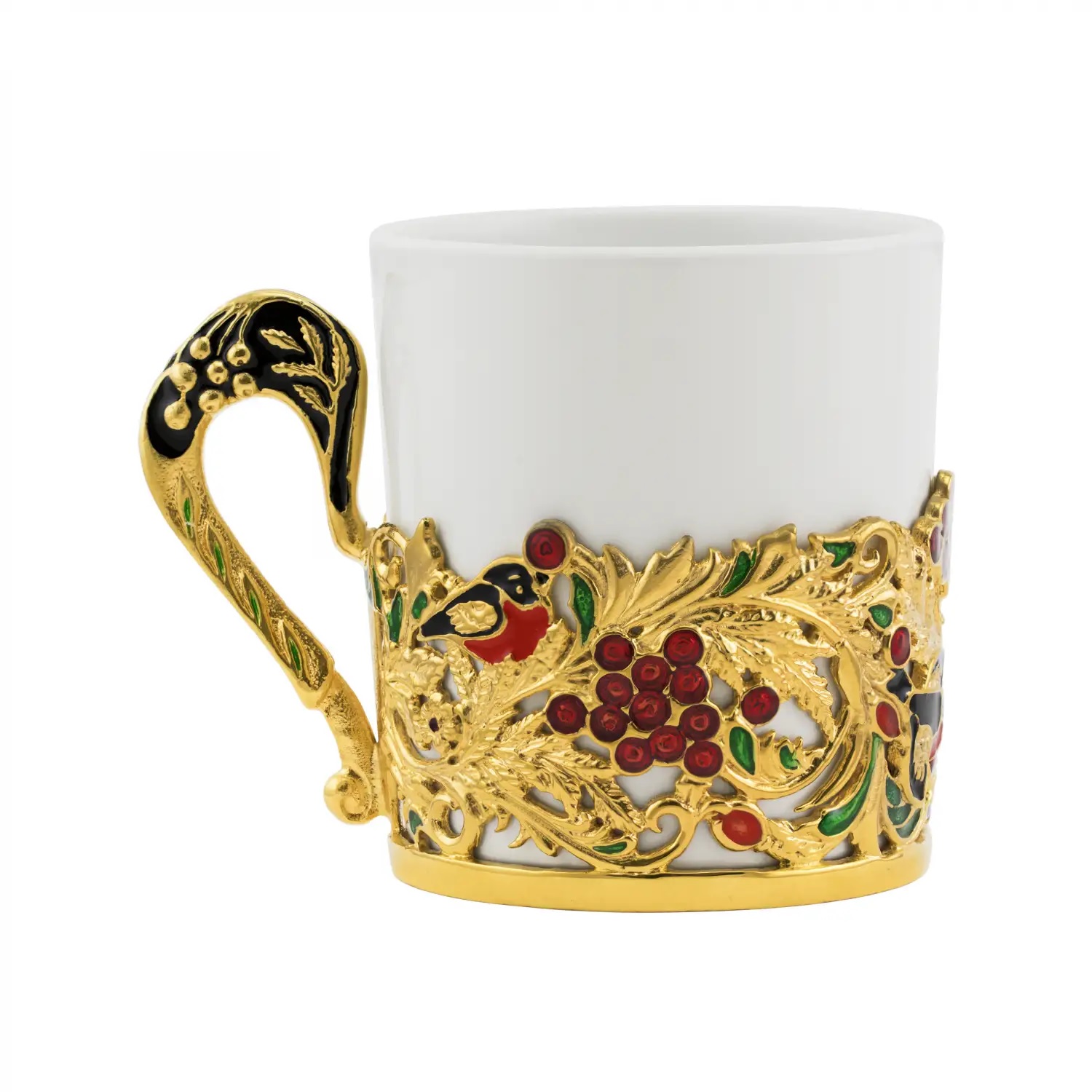 Никелированная чайная чашка Рябина с позолотой