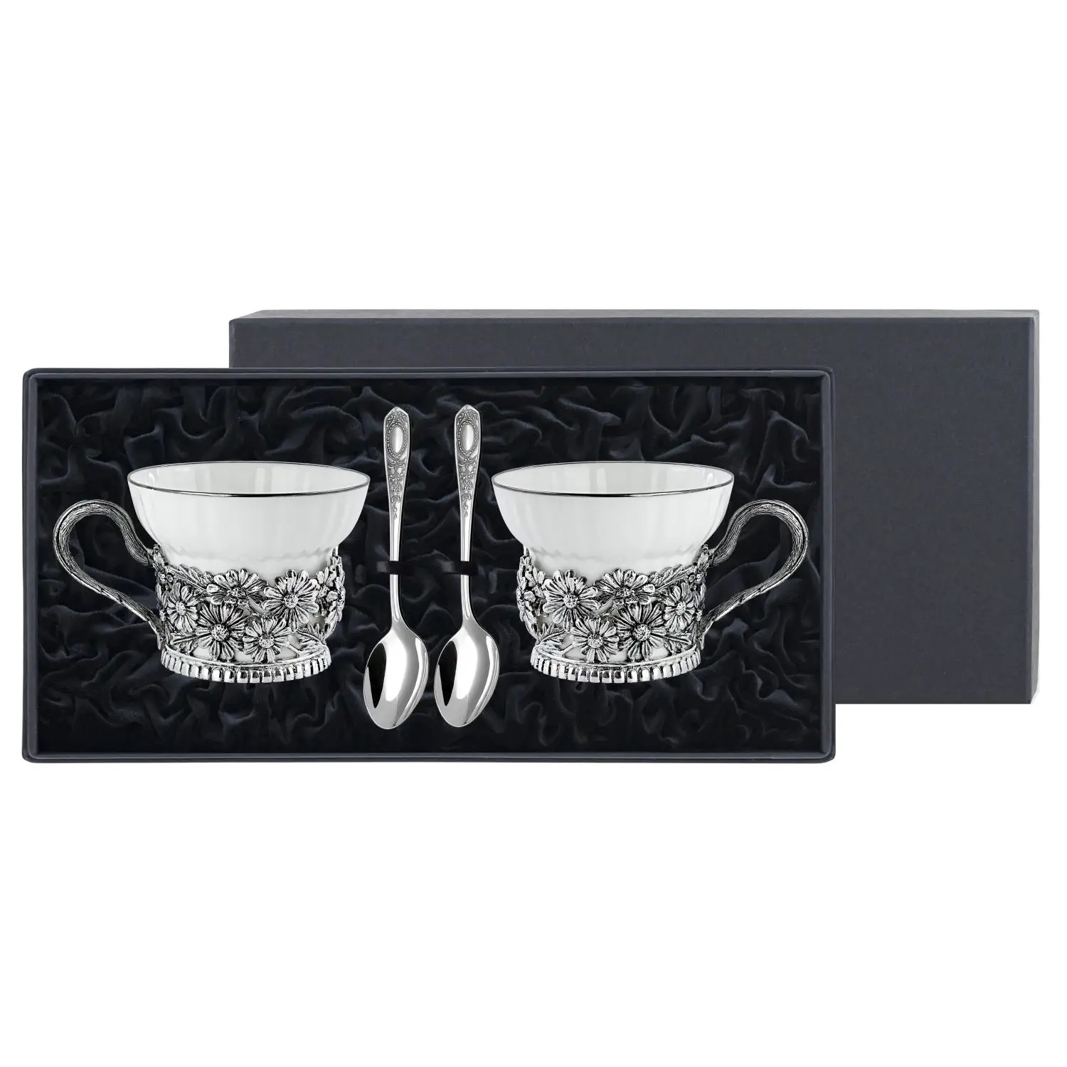 Посеребренный чайный набор Ромашки с чернениемФото 25921-01.jpg