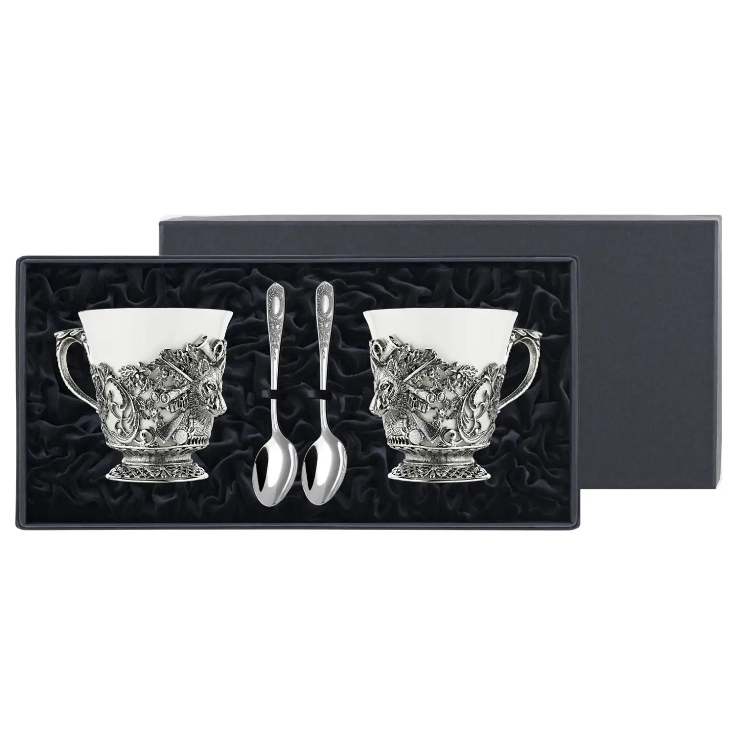 Посеребренный чайный набор Волк с чернениемФото 25925-01.jpg