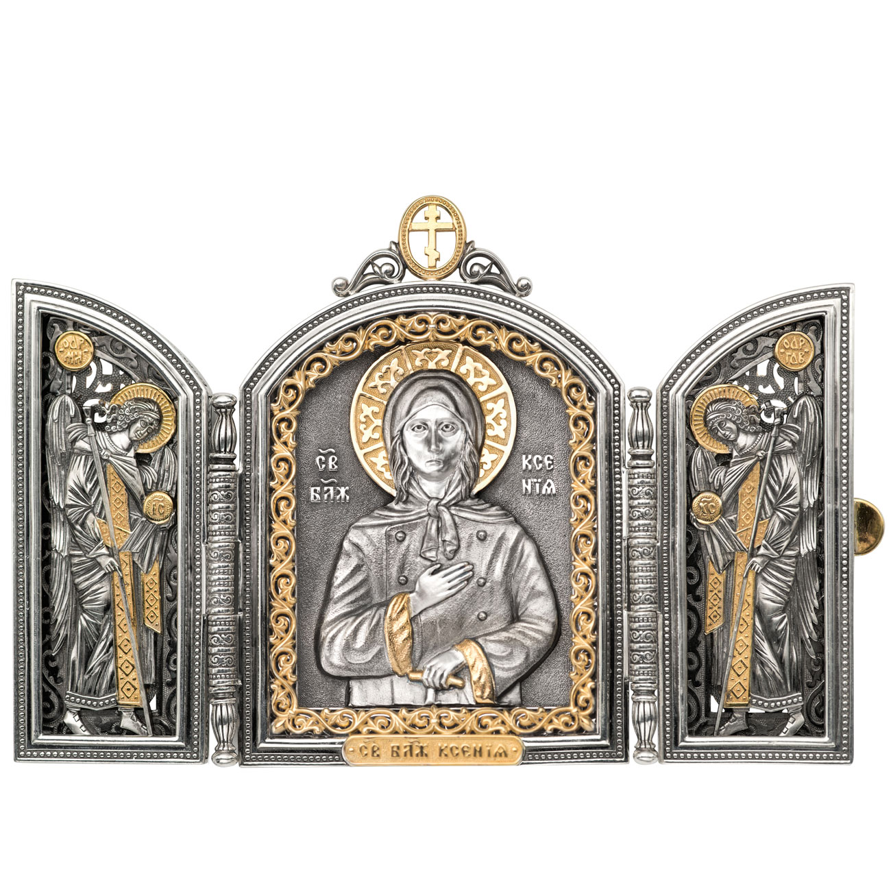 Серебряная икона-складень Святая Ксения
