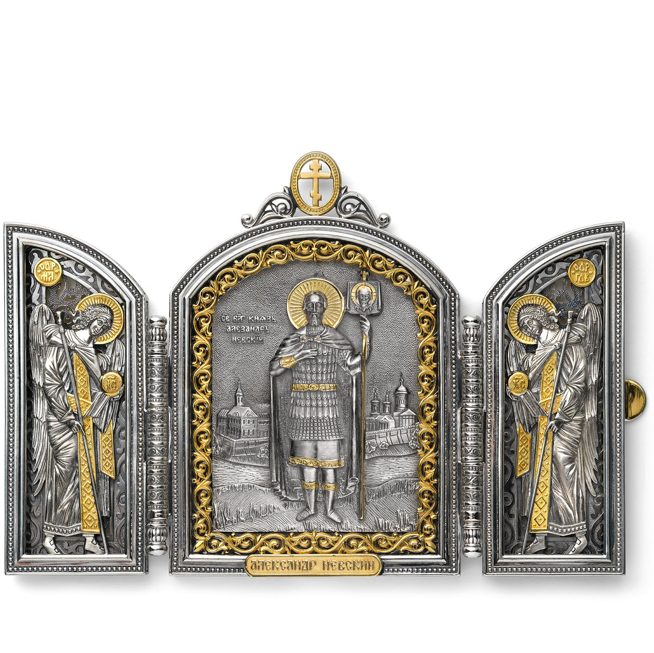 Серебряная икона-складень Святой Александр