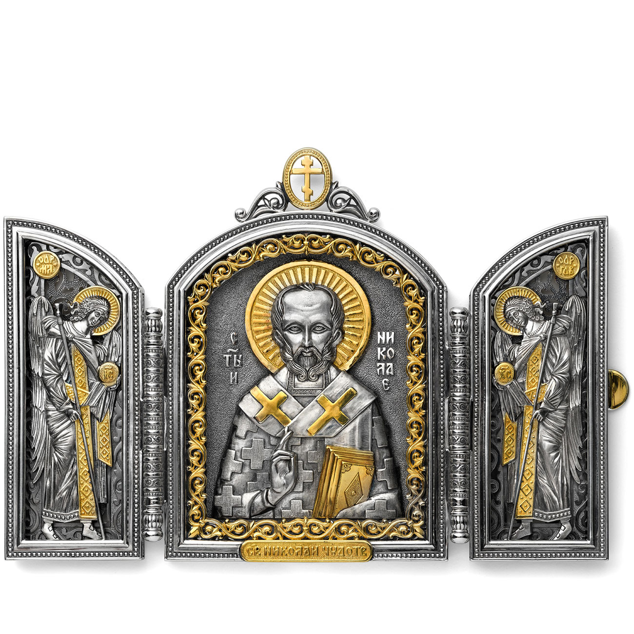 Серебряная икона-складень Святой Николай