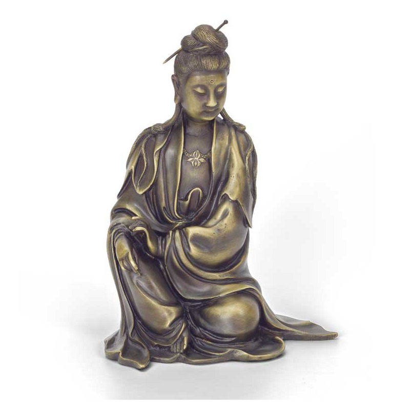 Бронзовая скульптура Сидящая Бодхисаттва Гуаньинь