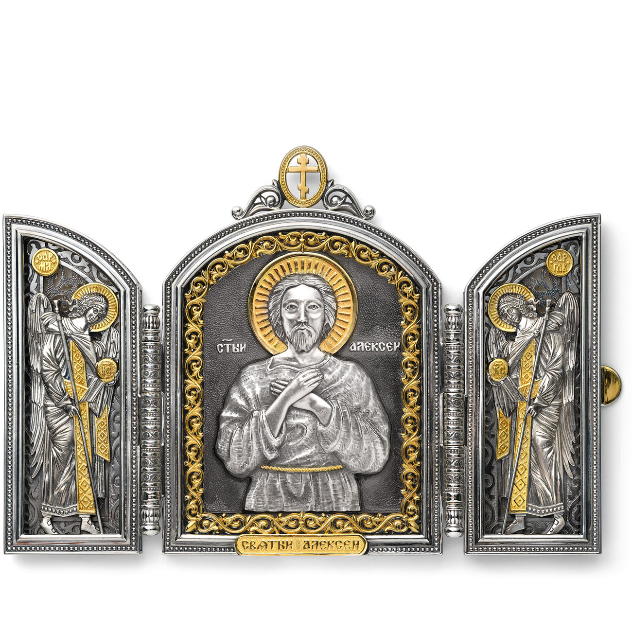 Серебряная икона-складень Святой Алексей