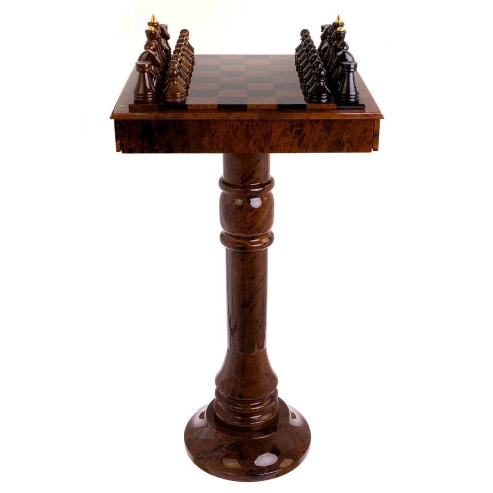 Шахматный стол с фигурами "Классический" камень обсидиан