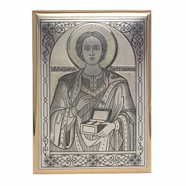 Серебряная икона Целитель Пантелеймон