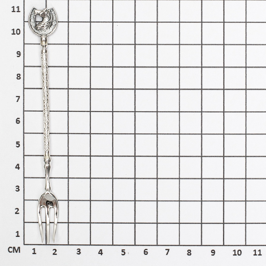 Серебряная вилка для лимона Подкова с лошадью (Подарок на Год Лошади)Фото 28645-02.jpg