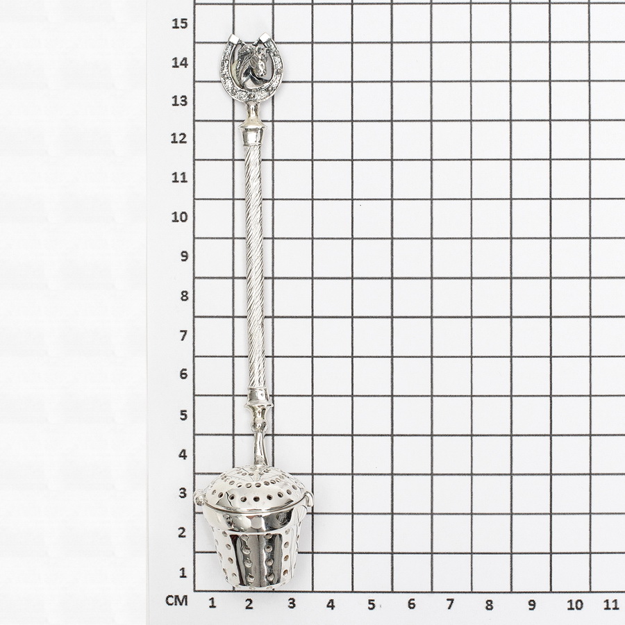 Серебряная ложка для заварки Подкова с лошадью (Подарок на Год Лошади)Фото 28649-03.jpg