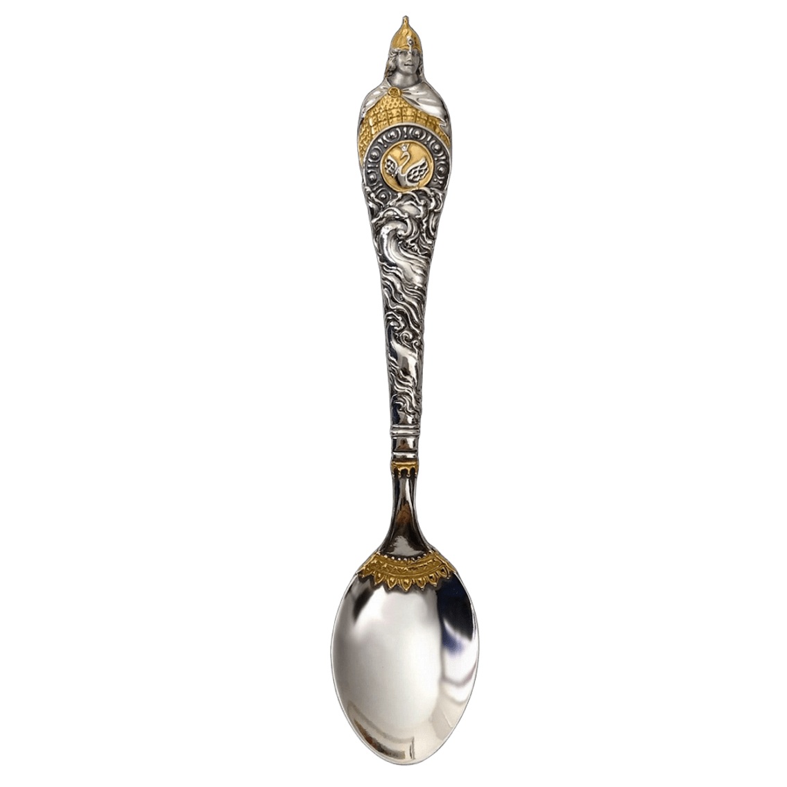 Серебряная чайная ложка Богатырь с золочением