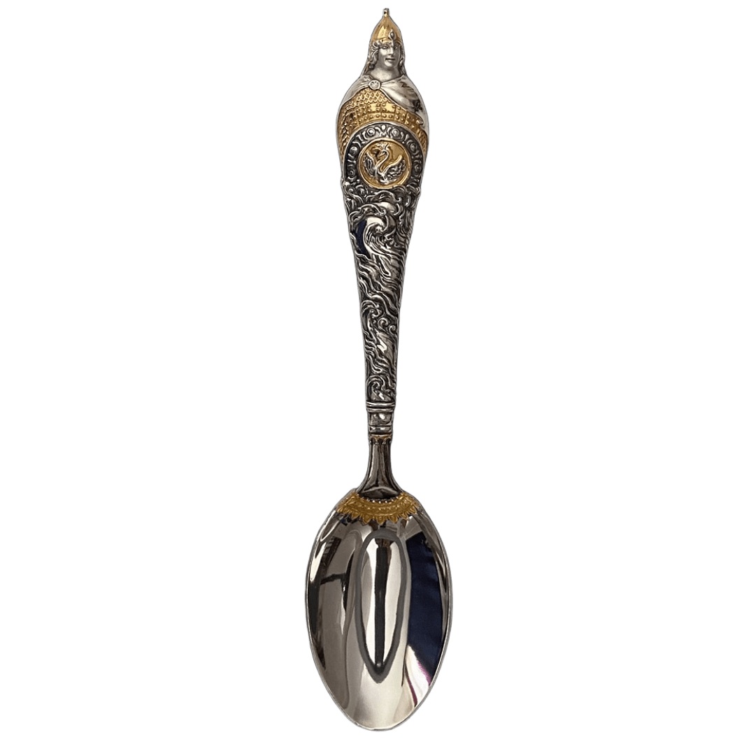 Серебряная столовая ложка Богатырь с золочением