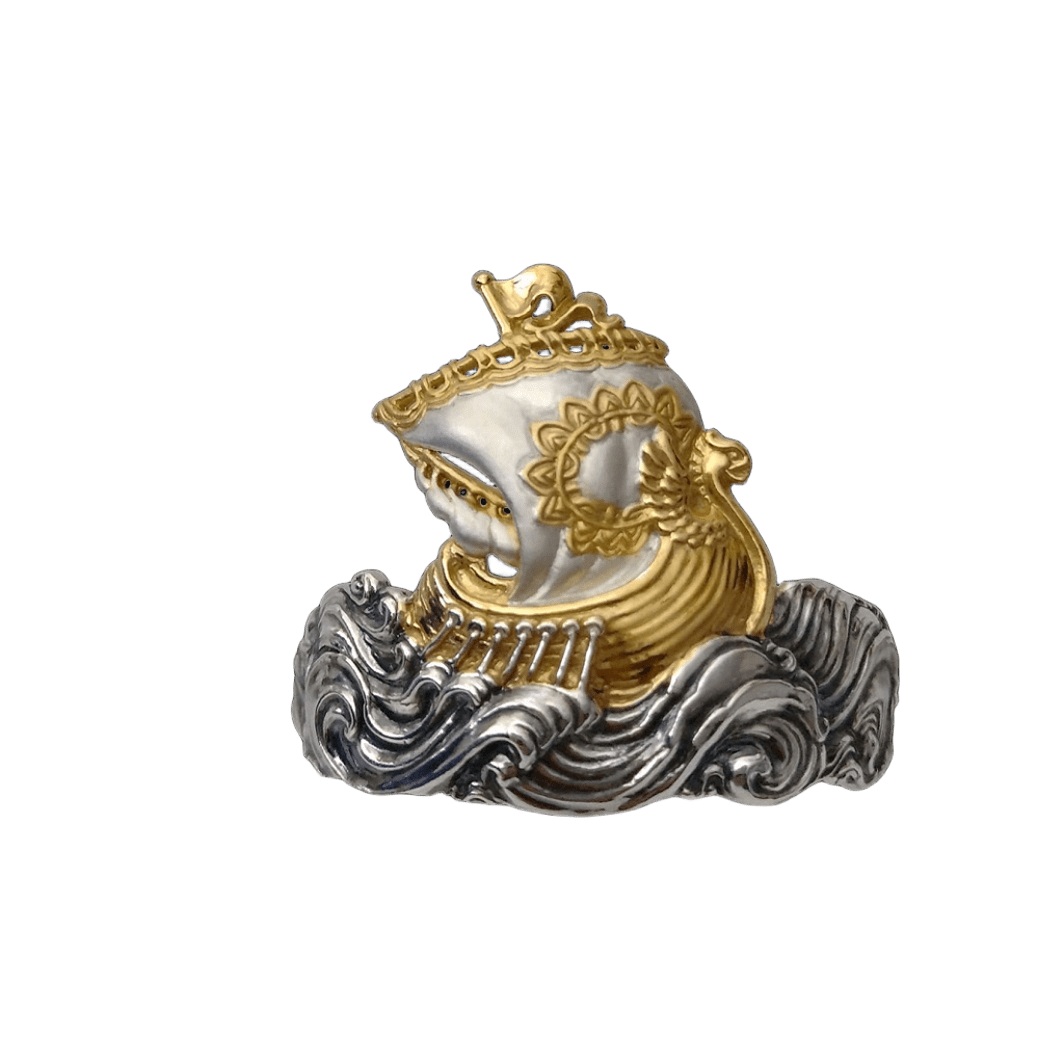 Серебряное кольцо для салфеток Кораблик