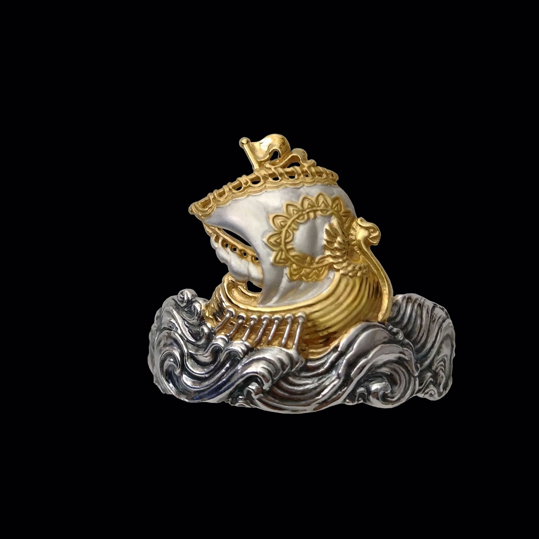 Серебряное кольцо для салфеток КорабликФото 28708-02.jpg