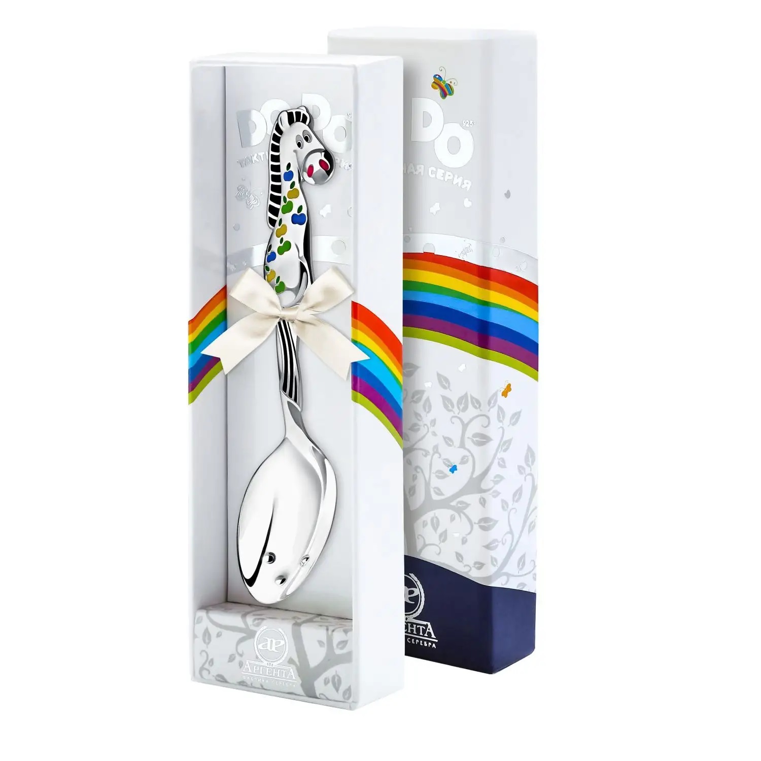 Серебряная детская ложка DoDo Лошадка в яблоках с черной с эмалью +футляр