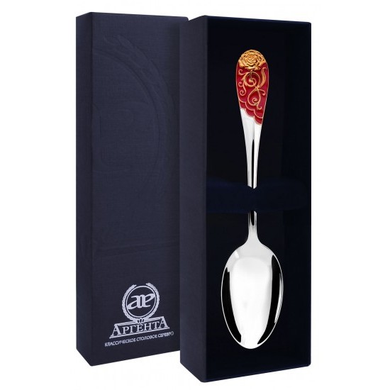 Серебряная чайная ложка Роза ч/п с эмалью
