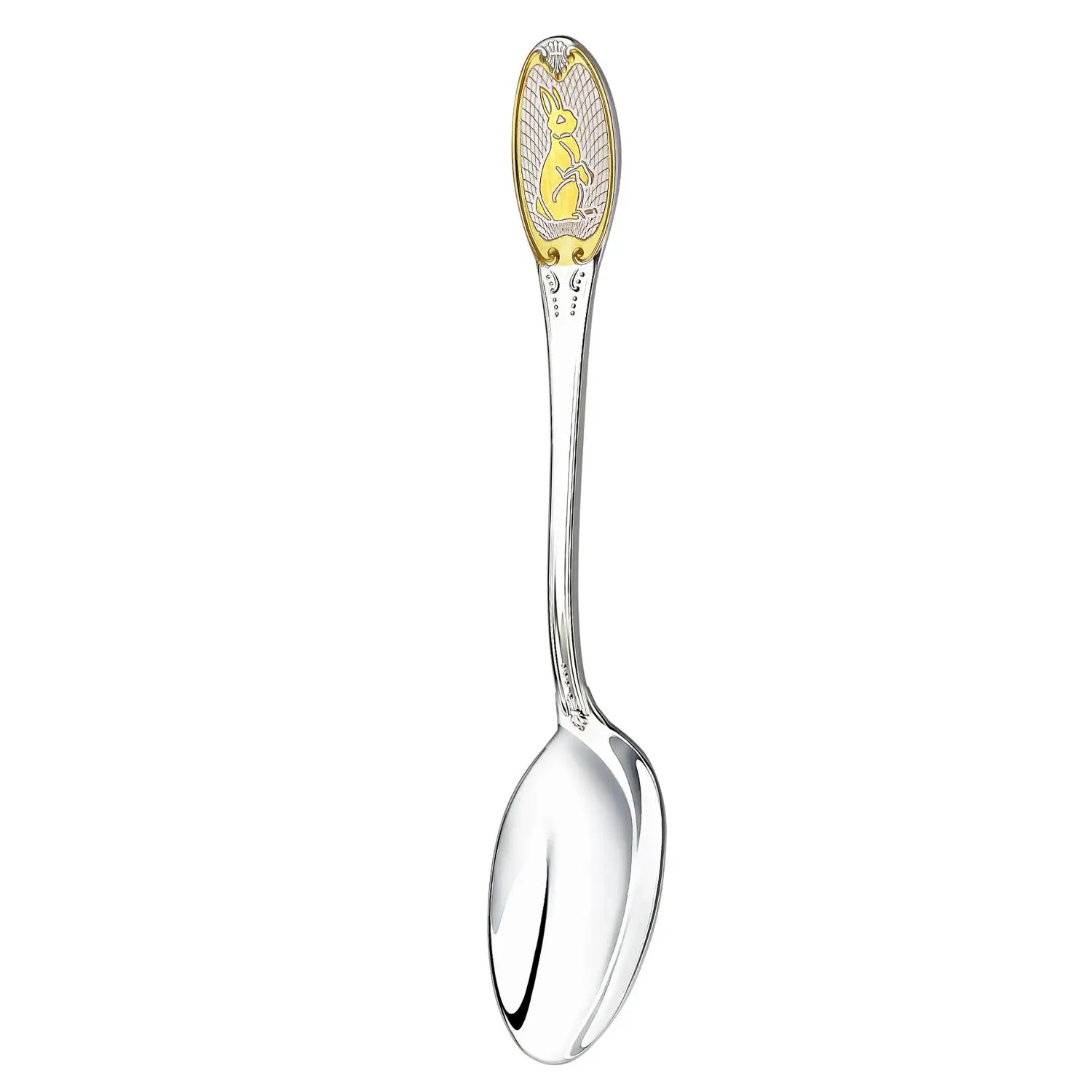 Серебряная чайная ложка Кролик с позолотой в футляреФото 28931-02.jpg