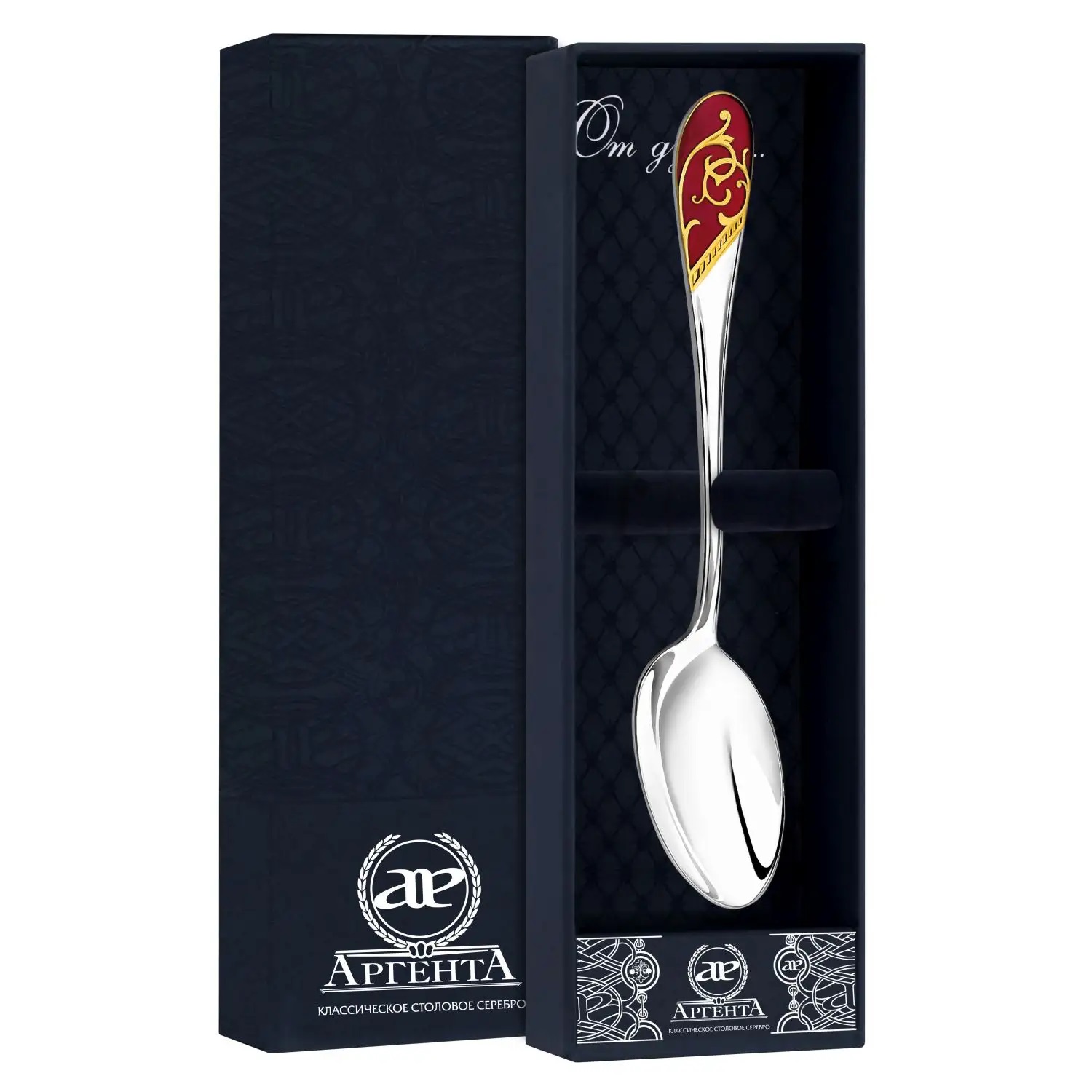 Серебряная чайная ложка Кружевные узоры с эмалью