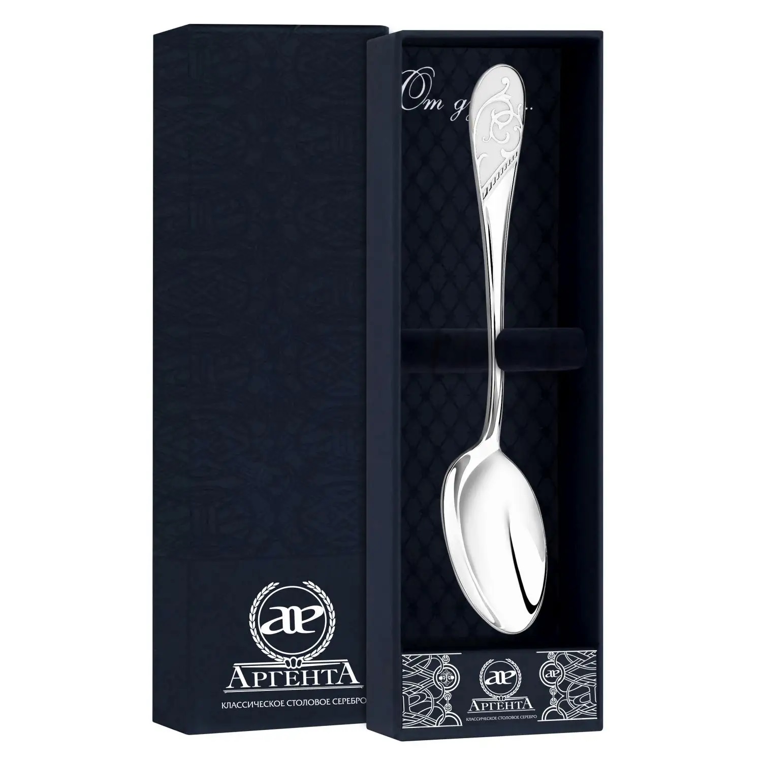 Серебряная чайная ложка Кружевные узоры с эмалью