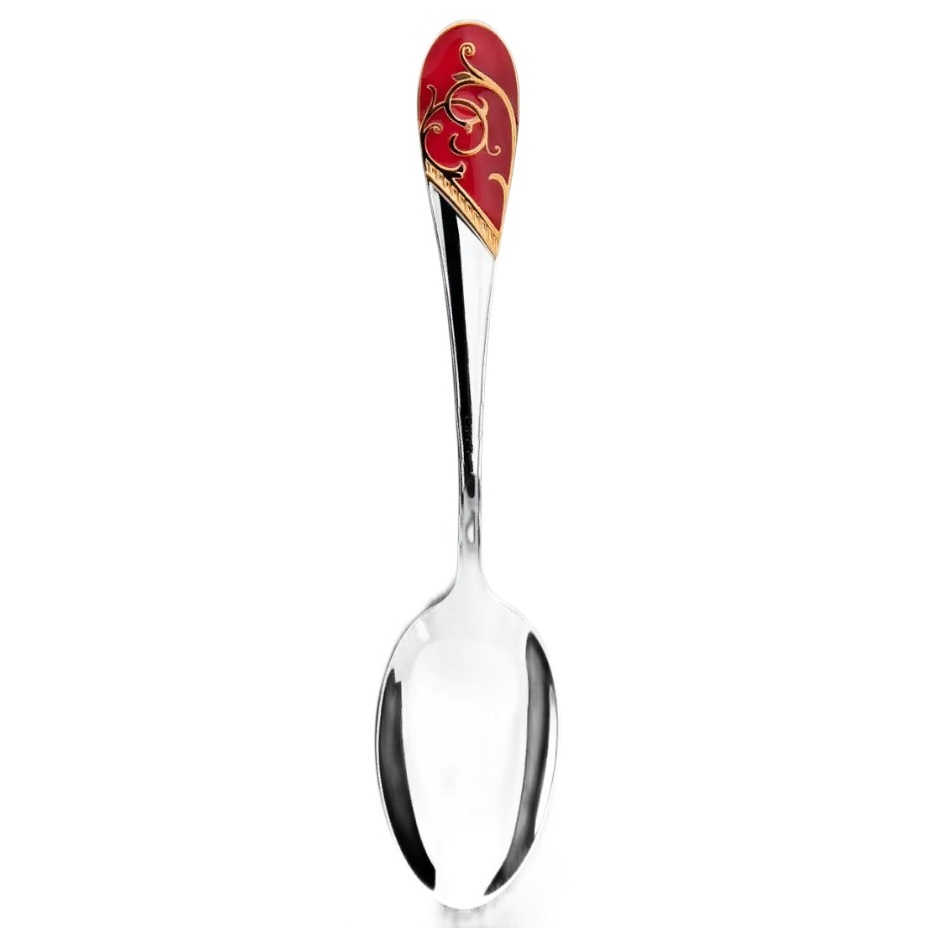 Серебряная чайная ложка Кружевные узоры с эмалью