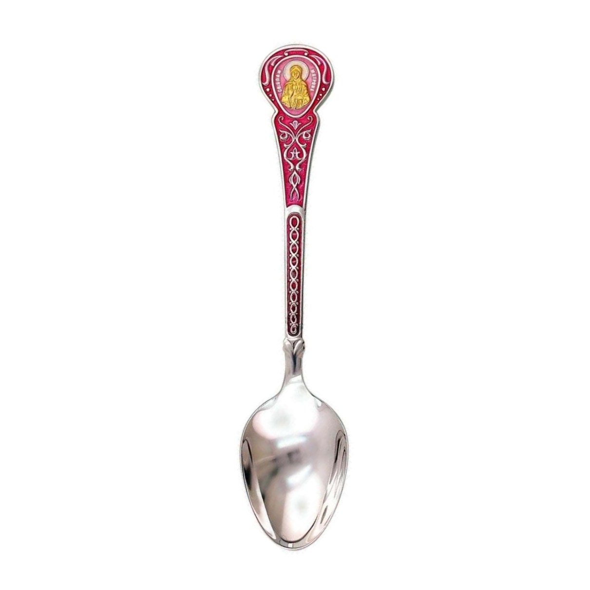 Серебряная чайная ложка Матрона с эмалью и позолотой