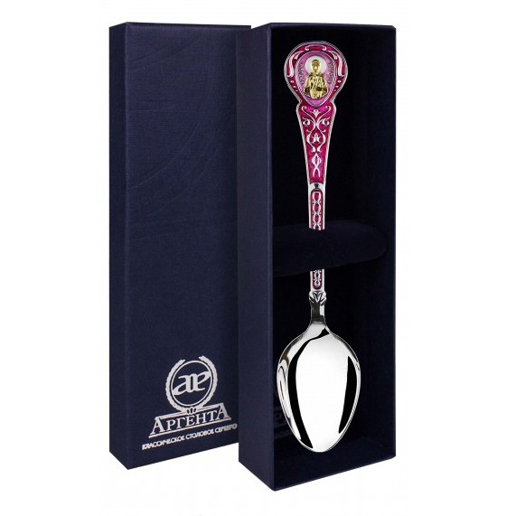 Серебряная чайная ложка Матрона с эмалью и позолотойФото 28937-02.jpg