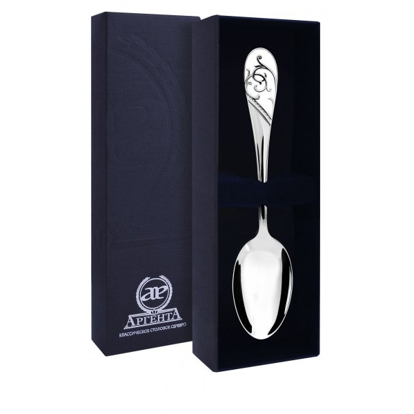 Серебряная чайная ложка Кружевные узоры с белой эмальюФото 28938-02.jpg