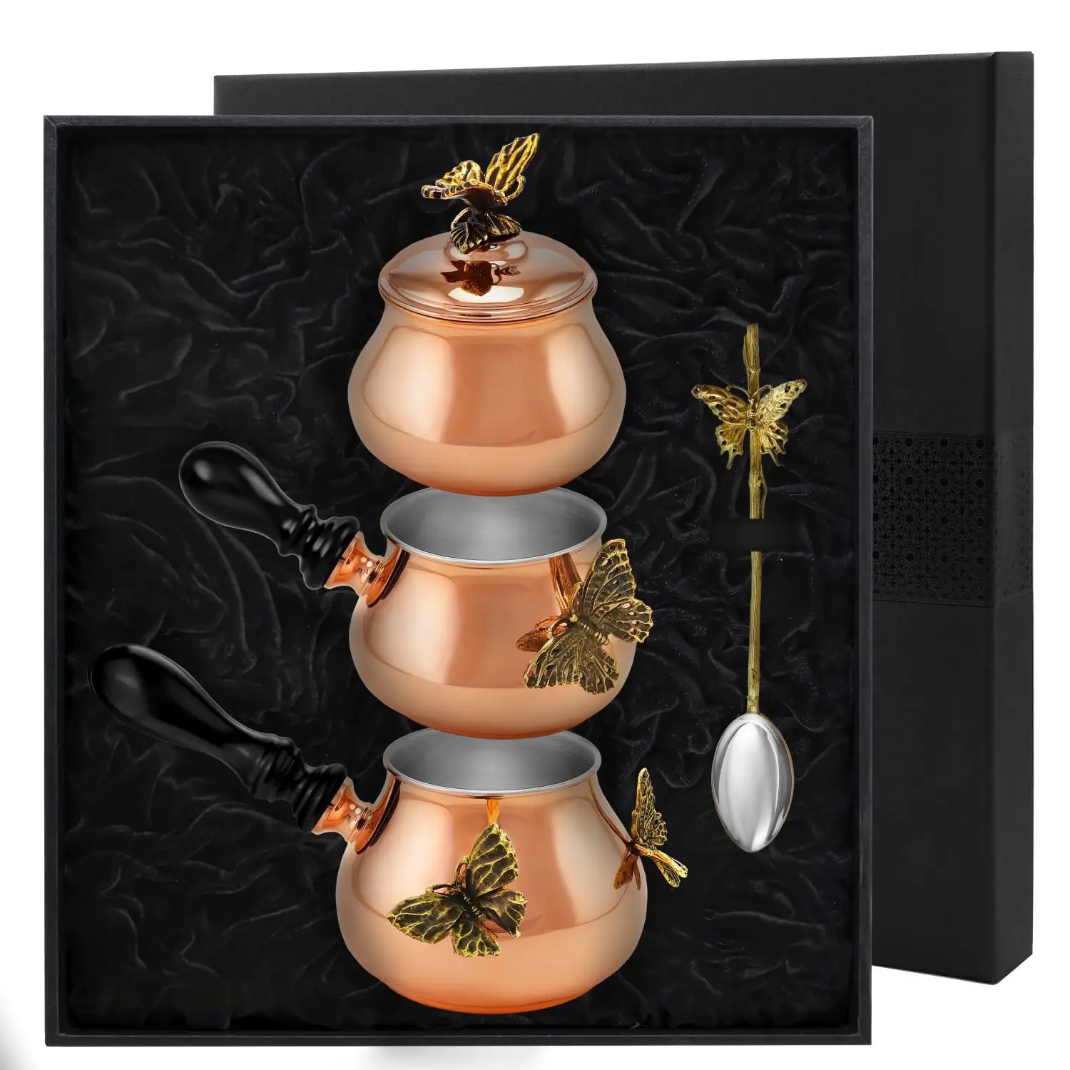 Набор медной посуды с чернением Бабочки для кофе