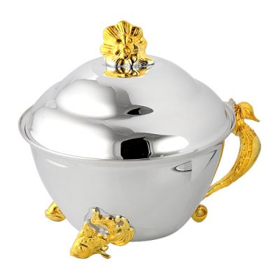 Серебряная икорница с золочением