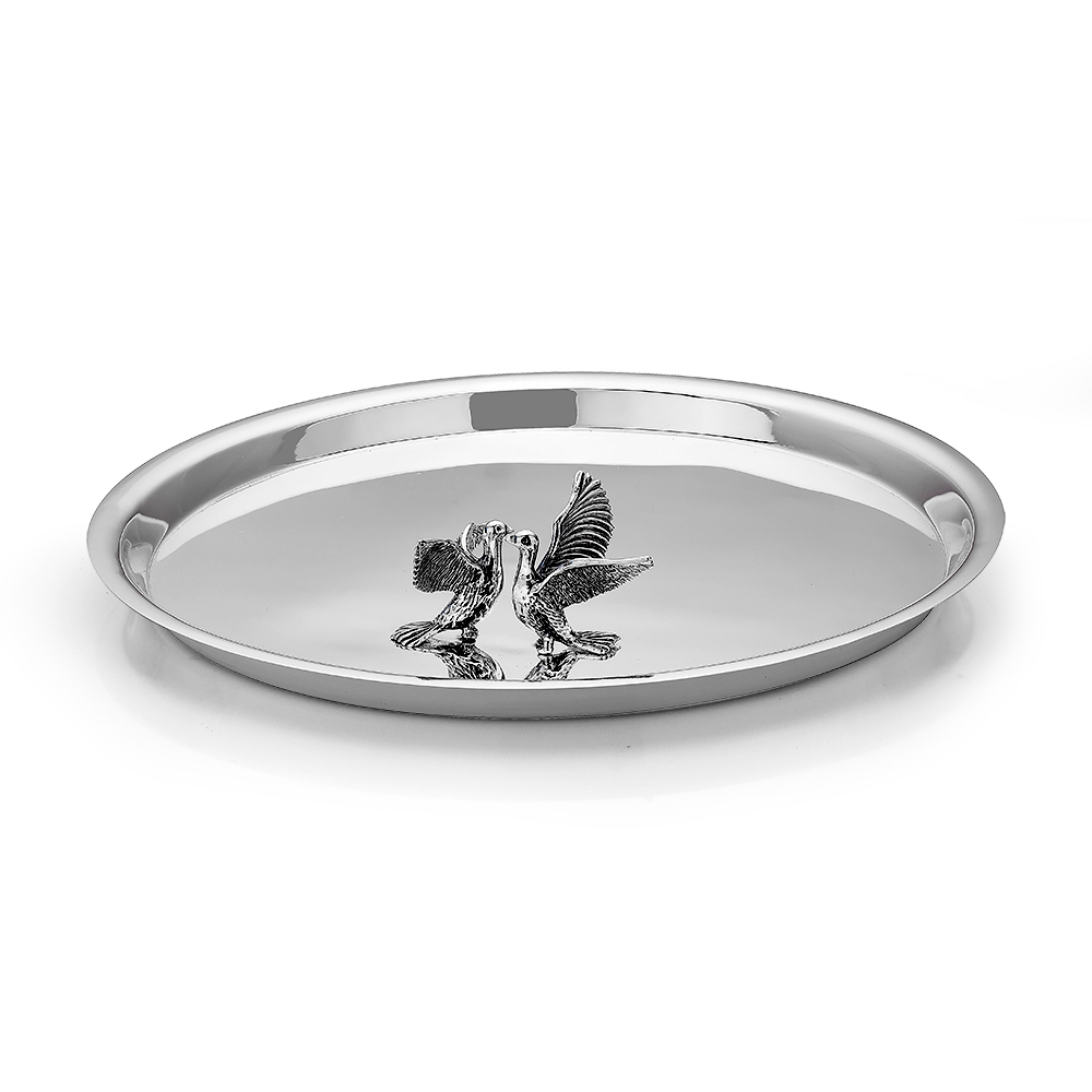 Серебряный поднос Голуби
