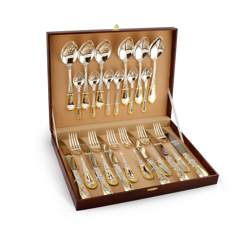 Набор столового серебра Ампир с позолотой на 6 персон