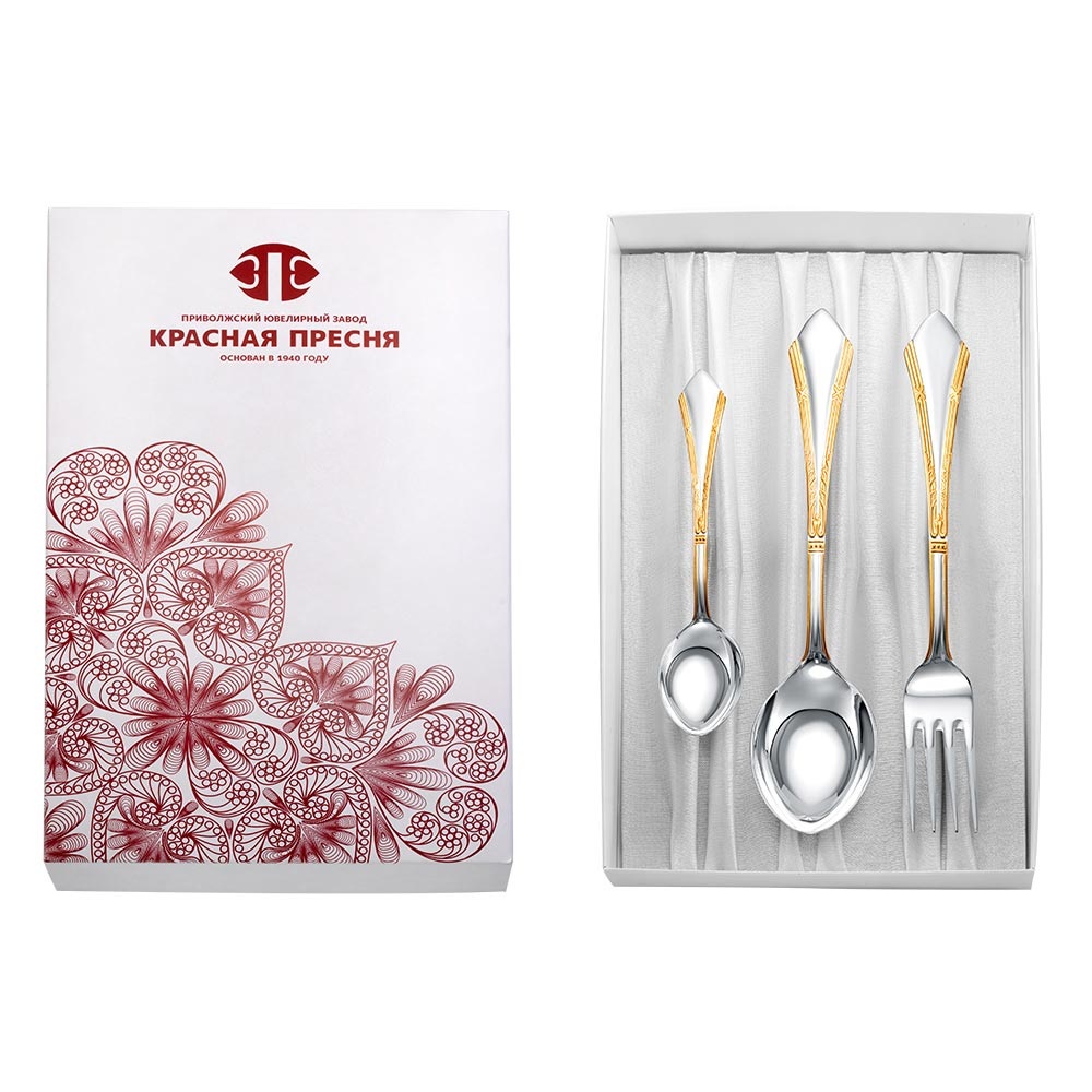 Набор столового серебра Элегант на 1 персону позолоченный