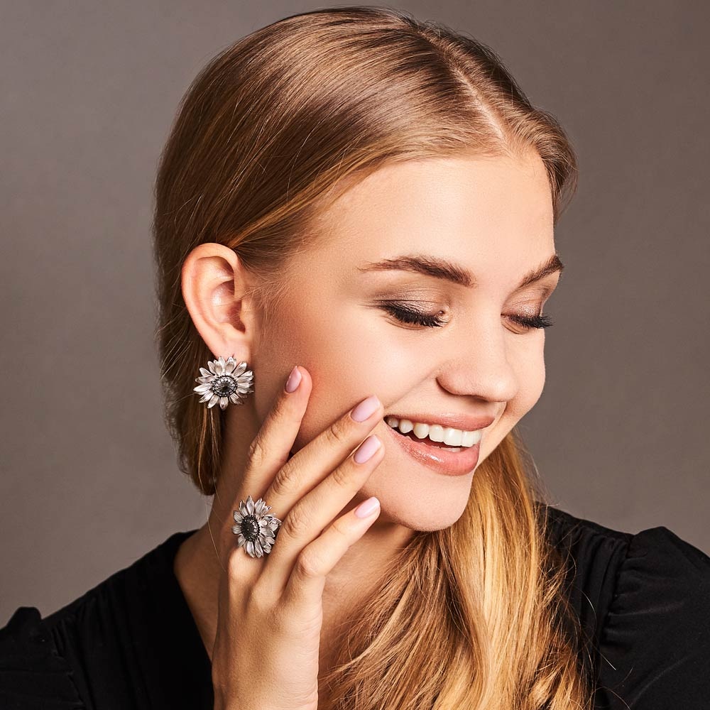 Серебряное кольцо Подсолнух с фианитамиФото 29054-03.jpg