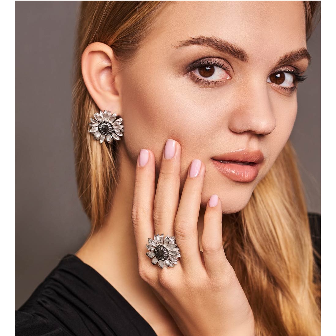 Серебряные серьги Подсолнух с фианитамиФото 29058-02.jpg