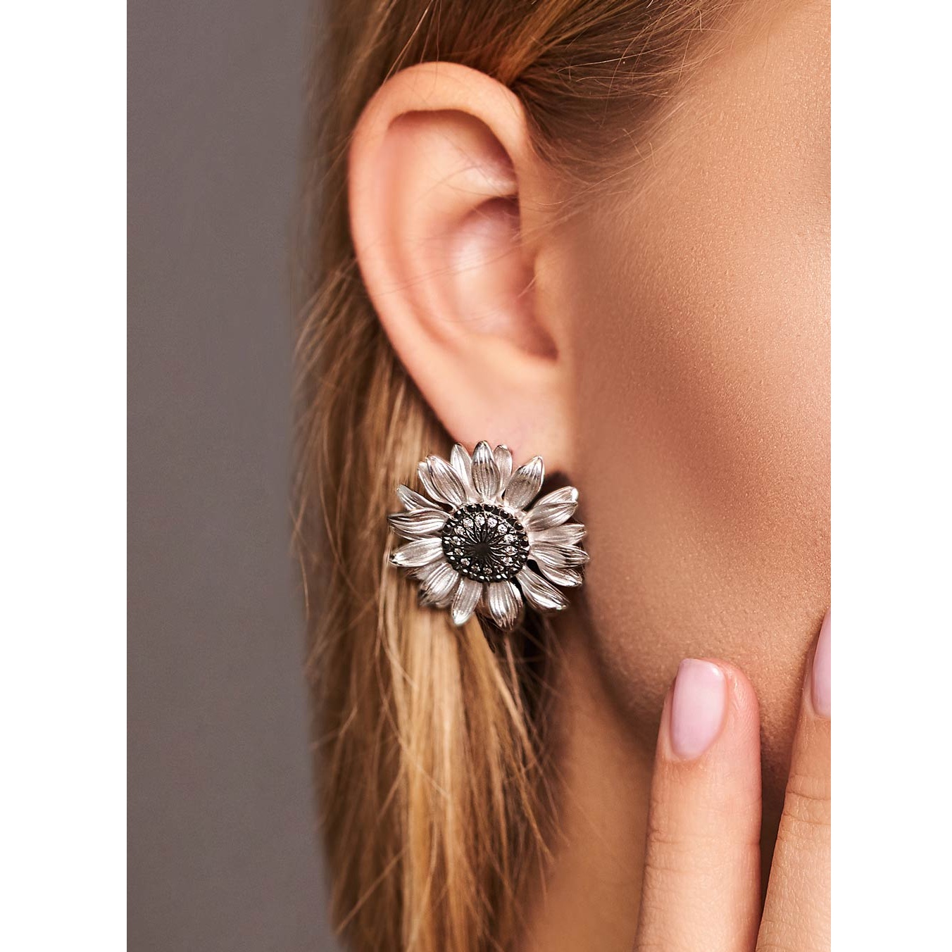 Серебряные серьги Подсолнух с фианитамиФото 29058-03.jpg