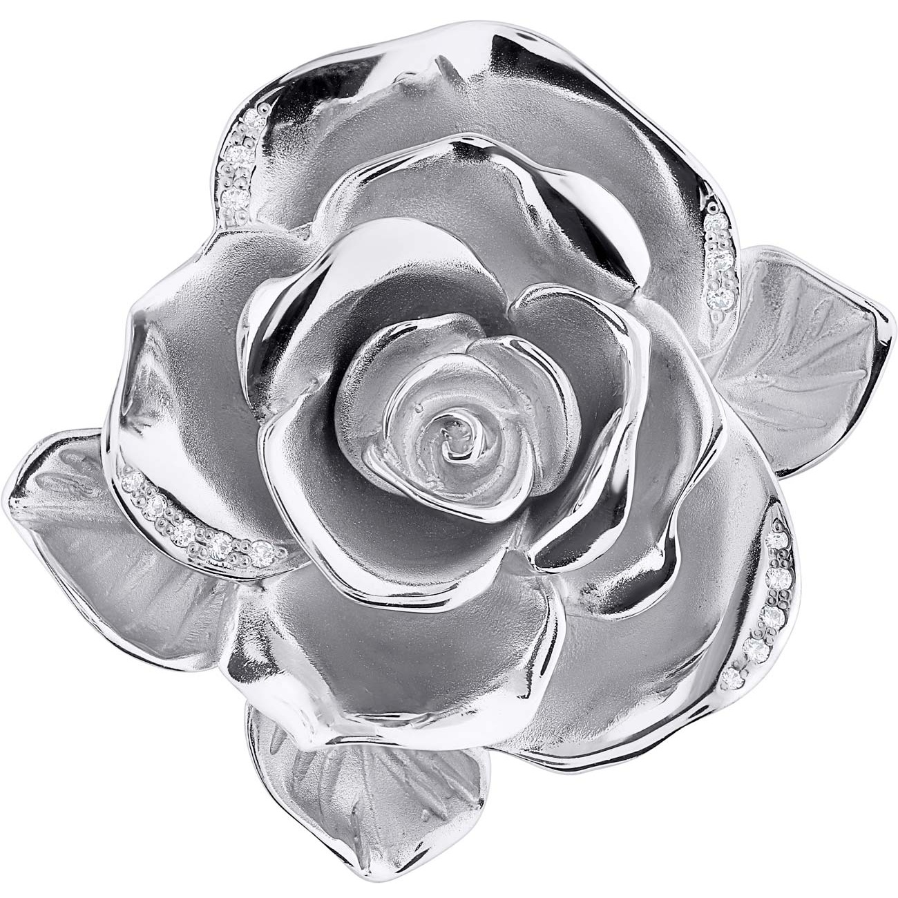 Серебряная подвеска Белая роза с фианитами