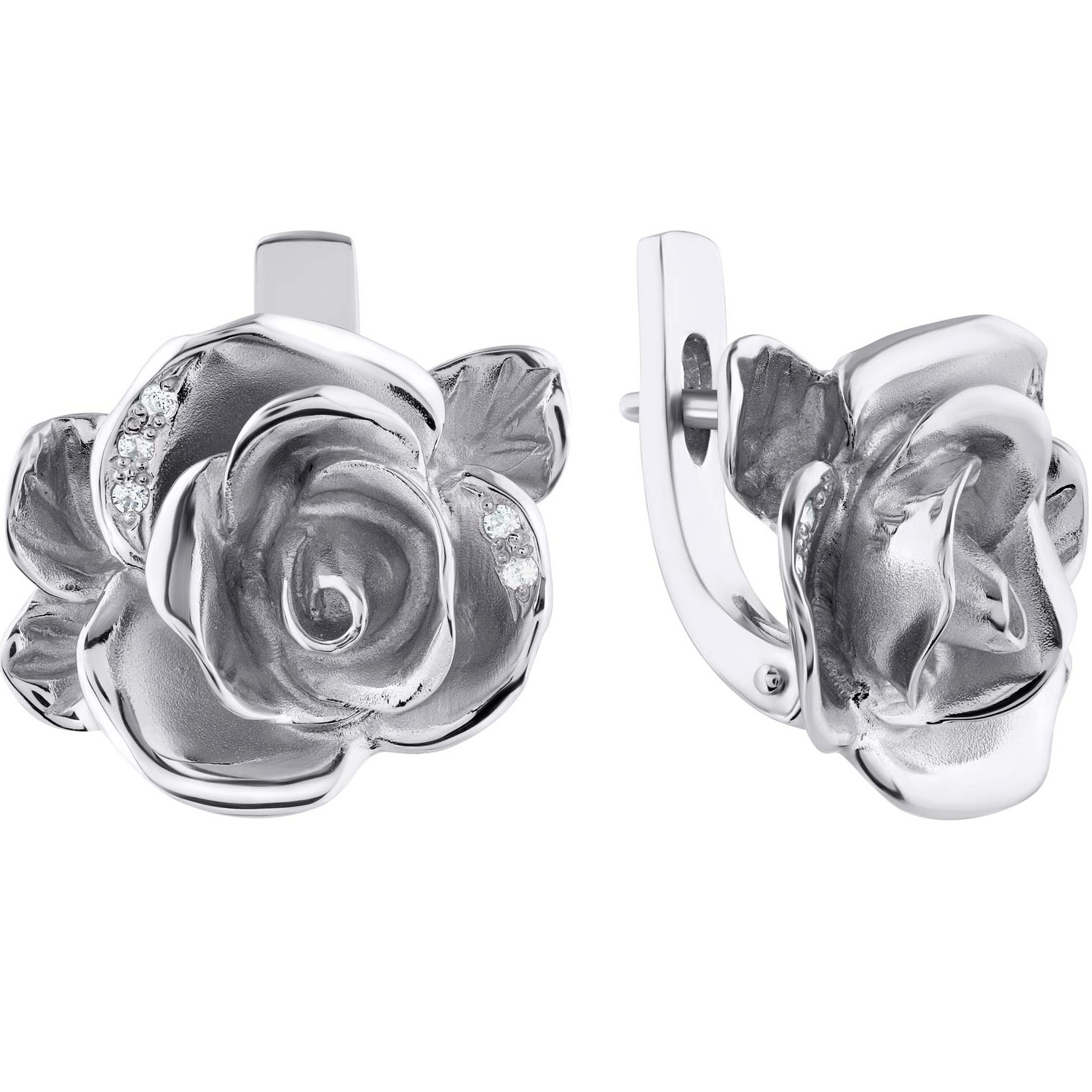 Серебряные серьги Белая роза с фианитами