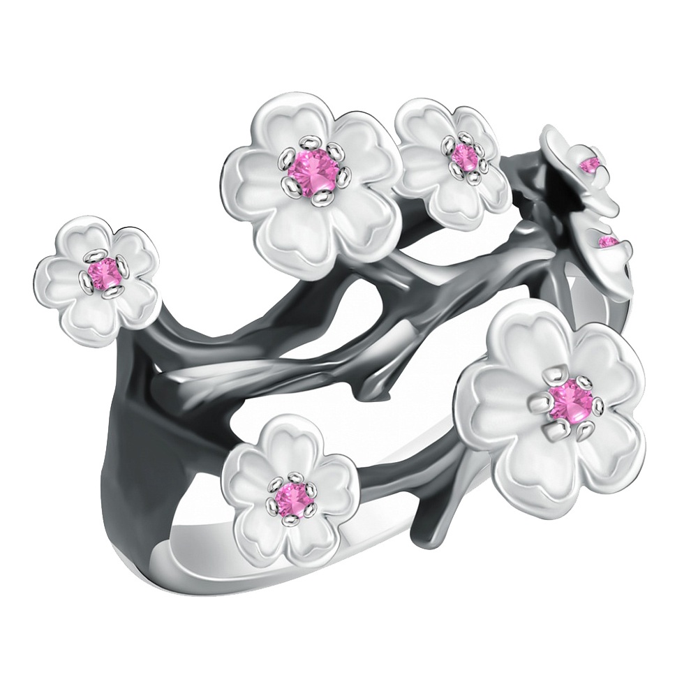 Серебряное кольцо Сакура с фианитами