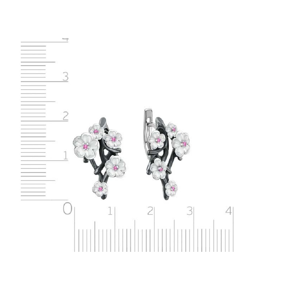 Серебряные серьги Сакура с фианитамиФото 29067-02.jpg