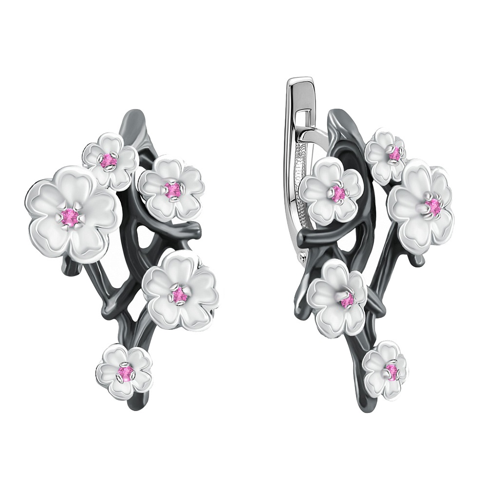 Серебряные серьги Сакура с фианитамиФото 29067-04.jpg