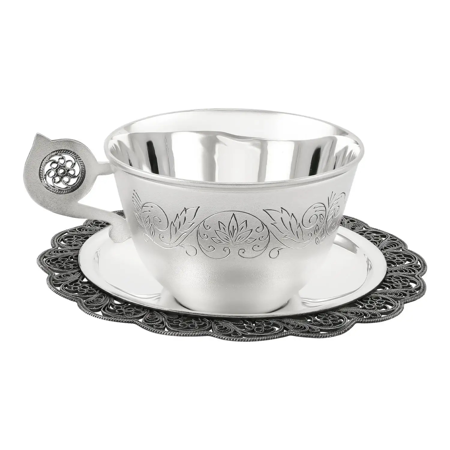 Серебряная чашка с блюдцем Солнышко