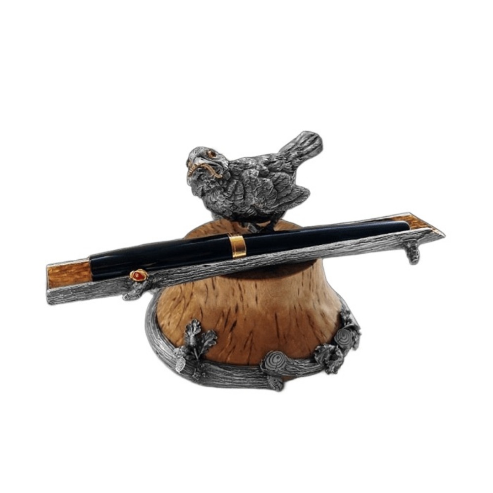 Серебряный письменный прибор-ручка Воробей