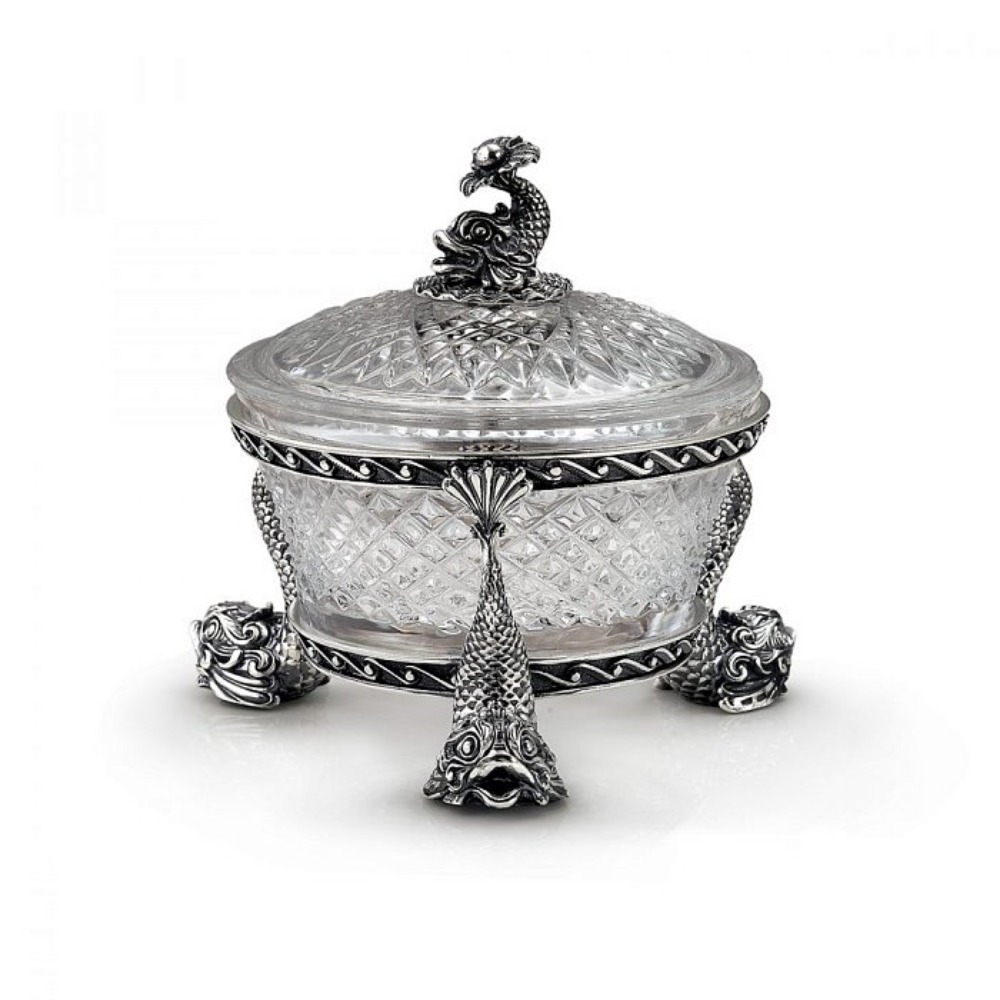 Серебряная икорница Рыбки