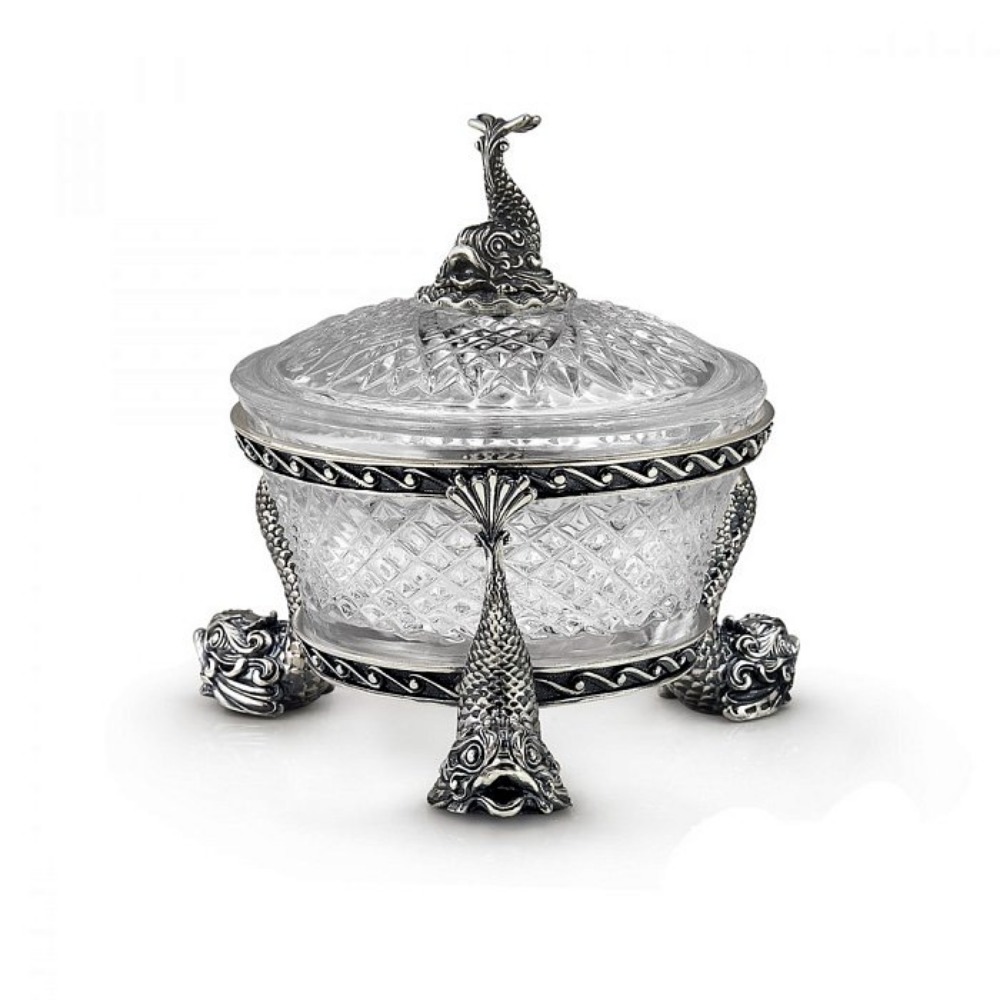 Серебряная икорница Рыбки-2