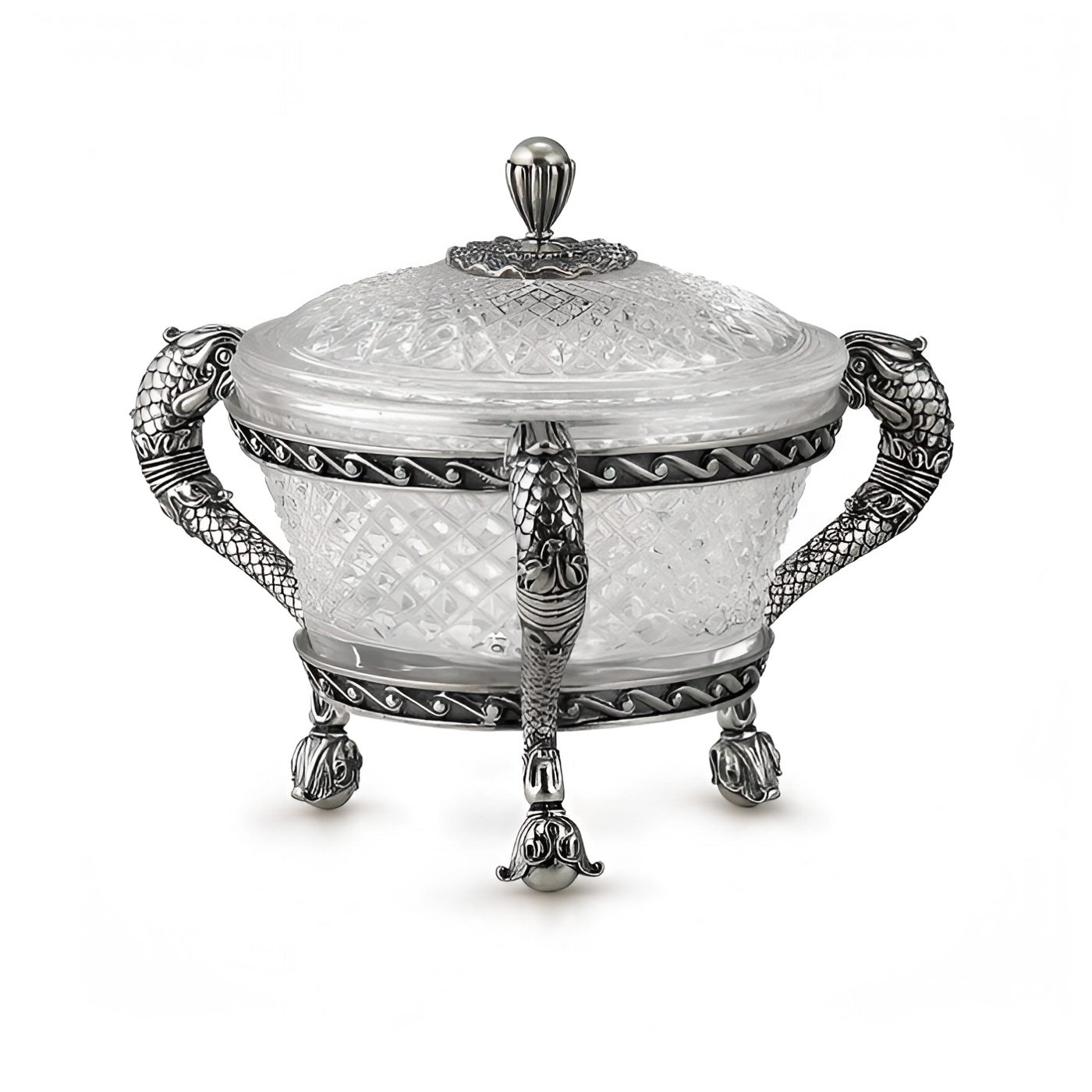 Серебряная икорница Морские коньки-1