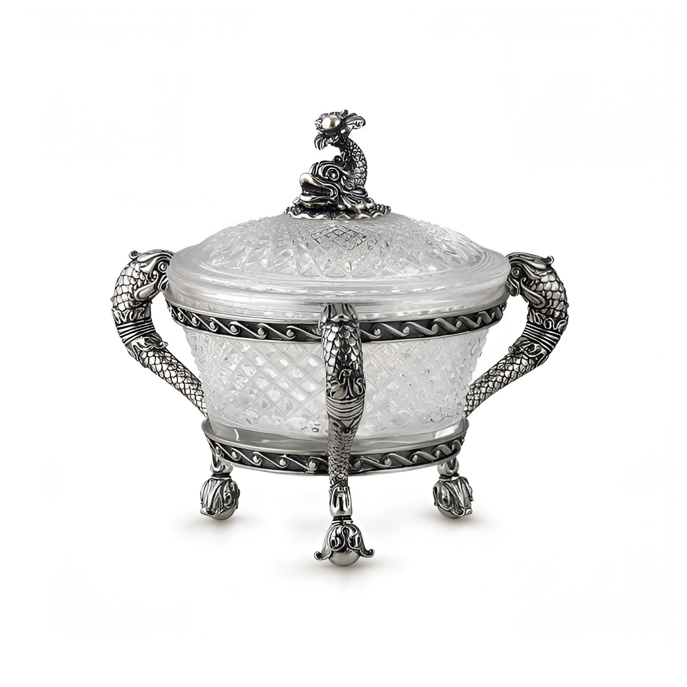 Серебряная икорница Морские коньки-3