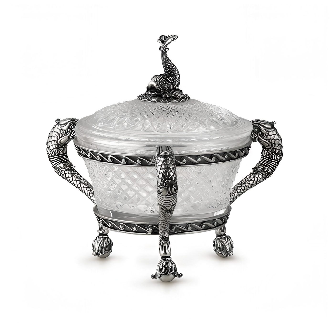 Серебряная икорница Морские коньки-2