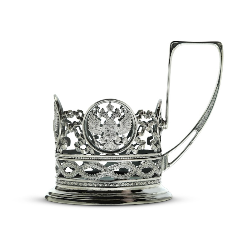 Серебряный подстаканник Герб ажурный
